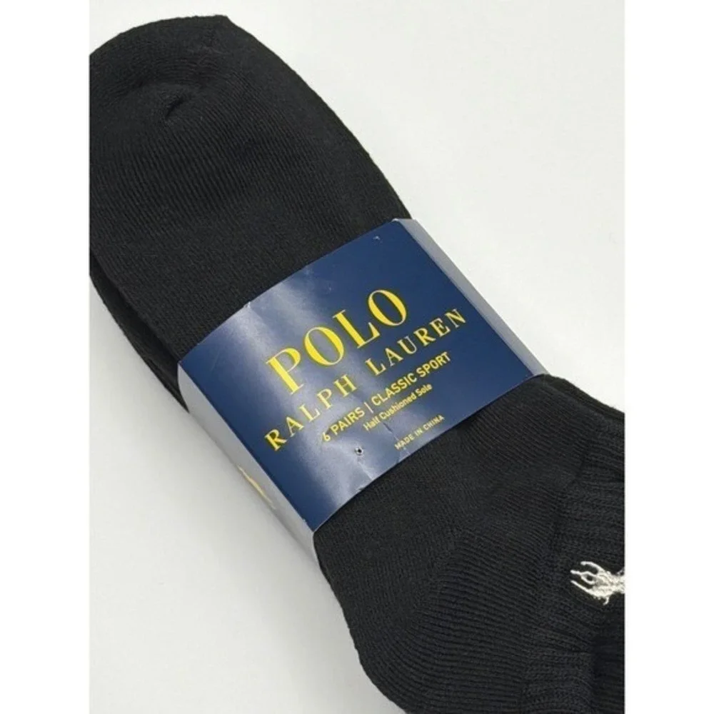 Ralph Lauren Polo Mens Black Classic Sport Half Cushioned Socks 6 Pairs Sz 10-13